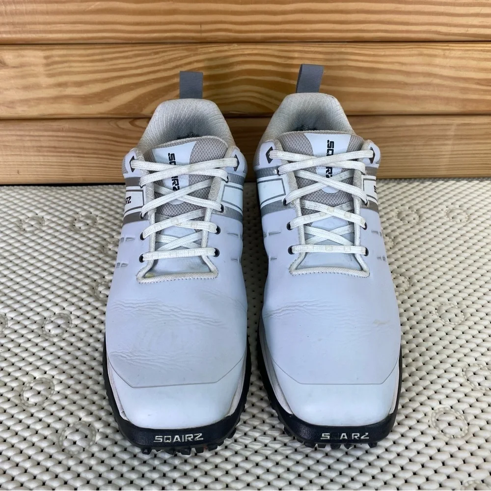 Sqairz Speed Men's 8.5 US Soft Spiked Golf Shoes Sneakers White Gray Black